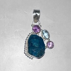 Raw Blue Apatite Pendant